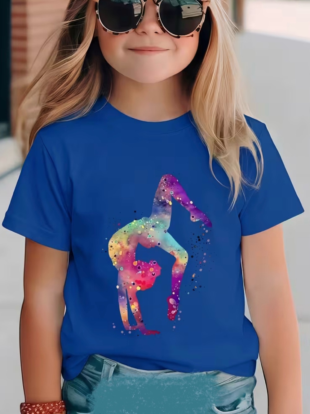 Kids' Blue Gymnast Silhouette polyester dance Tee shirt 13
